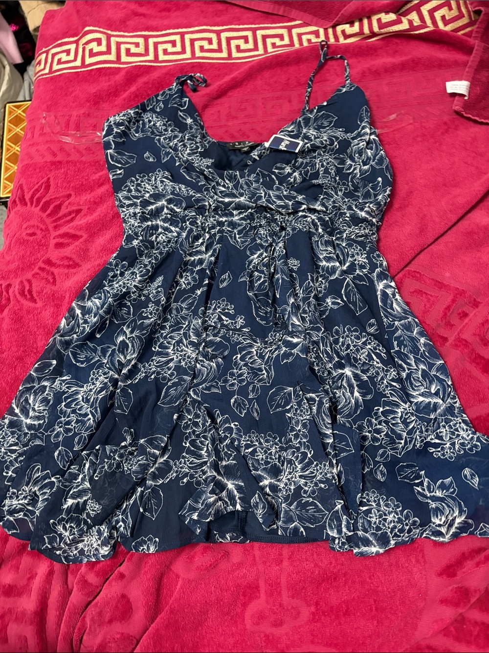 Trixxi Navy Blue Floral Spaghetti-Strap Dress